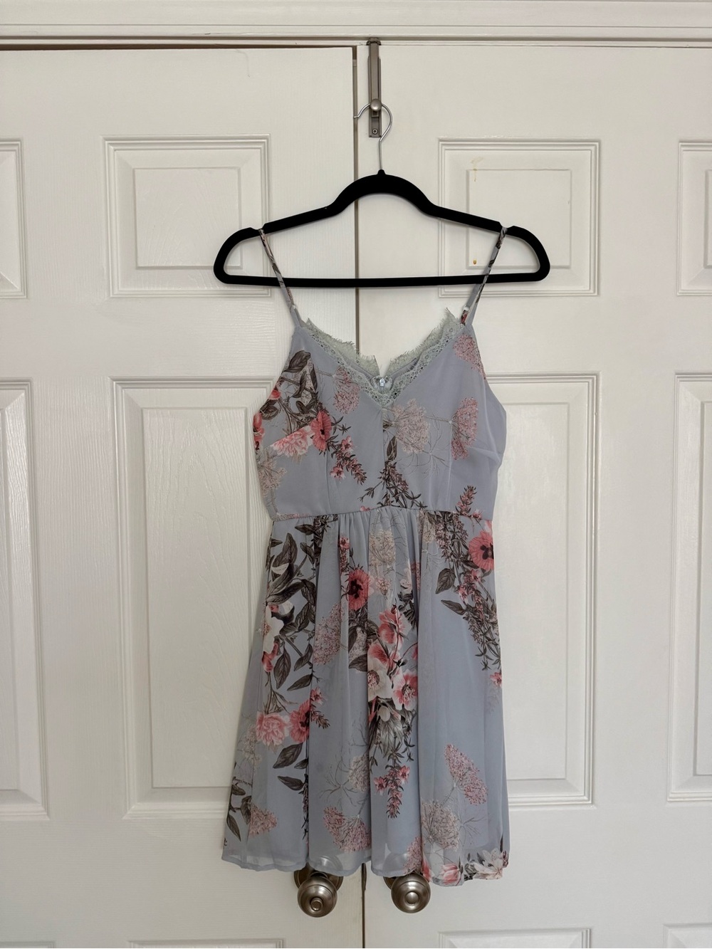 Lulu's Light Blue Floral Lace-Trim Mini Dress
